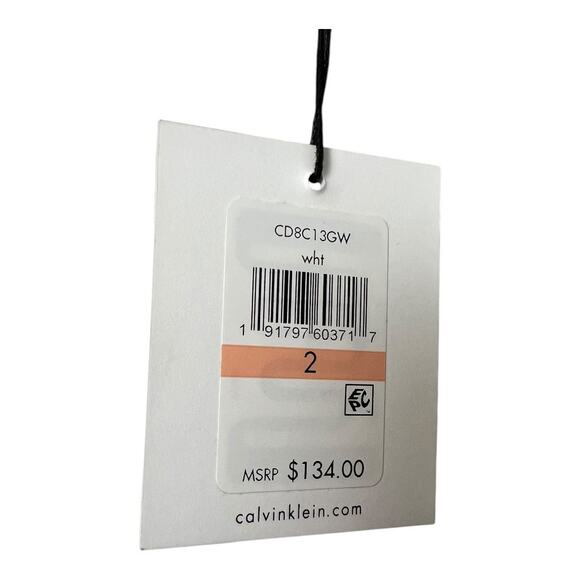 NWT Calvin Klein Ruffle Trim Midi Sheath Dress White Women's US 2 Formal Office - Picture 4 of 6